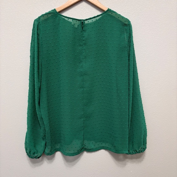 J. Crew Factory Swiss Dot Cold Shoulder Sheer Green Top - KL - Picture 6 of 6